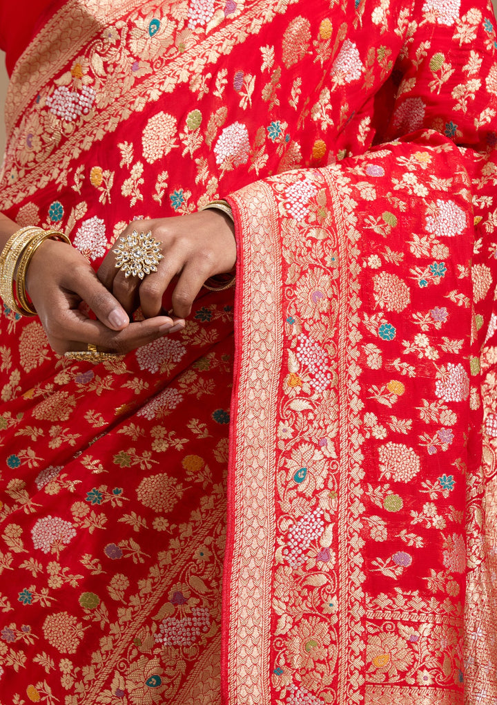 Red Zariwork (Gold) Georgette Silk Saree