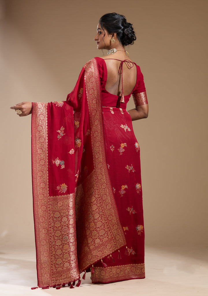 Maroon Zariwork (Gold) Georgette Silk Saree