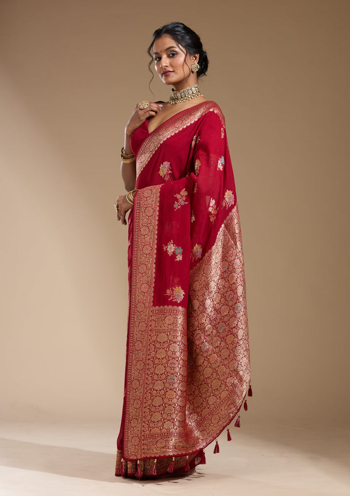 Maroon Zariwork (Gold) Georgette Silk Saree