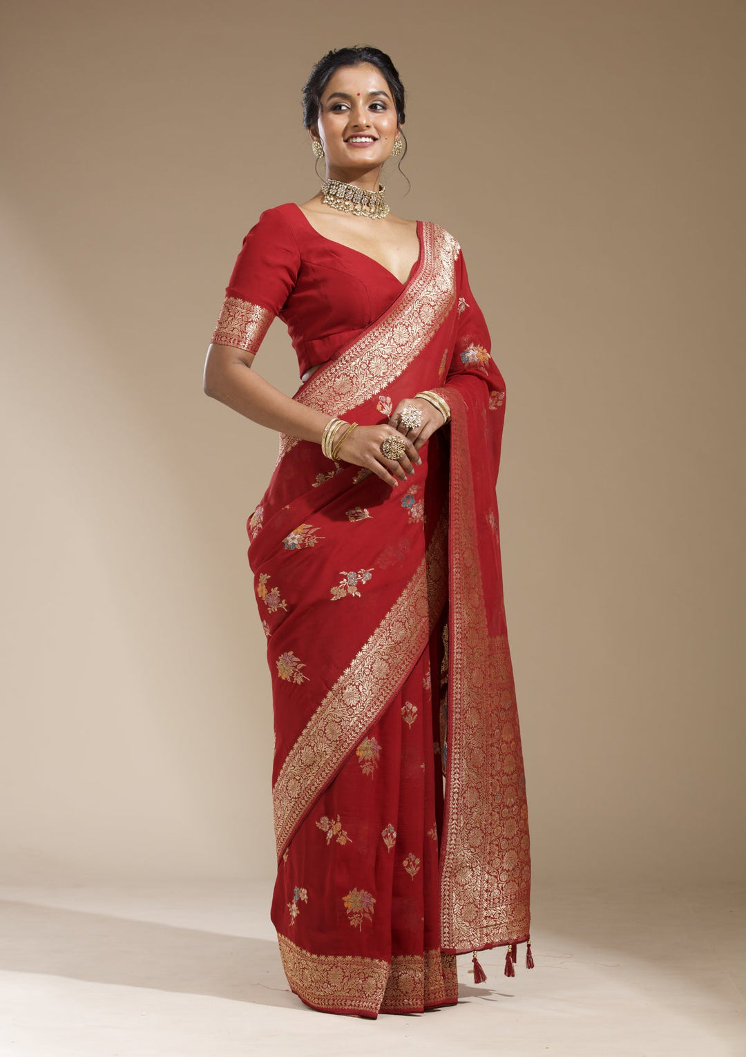 Maroon Zariwork (Gold) Georgette Silk Saree