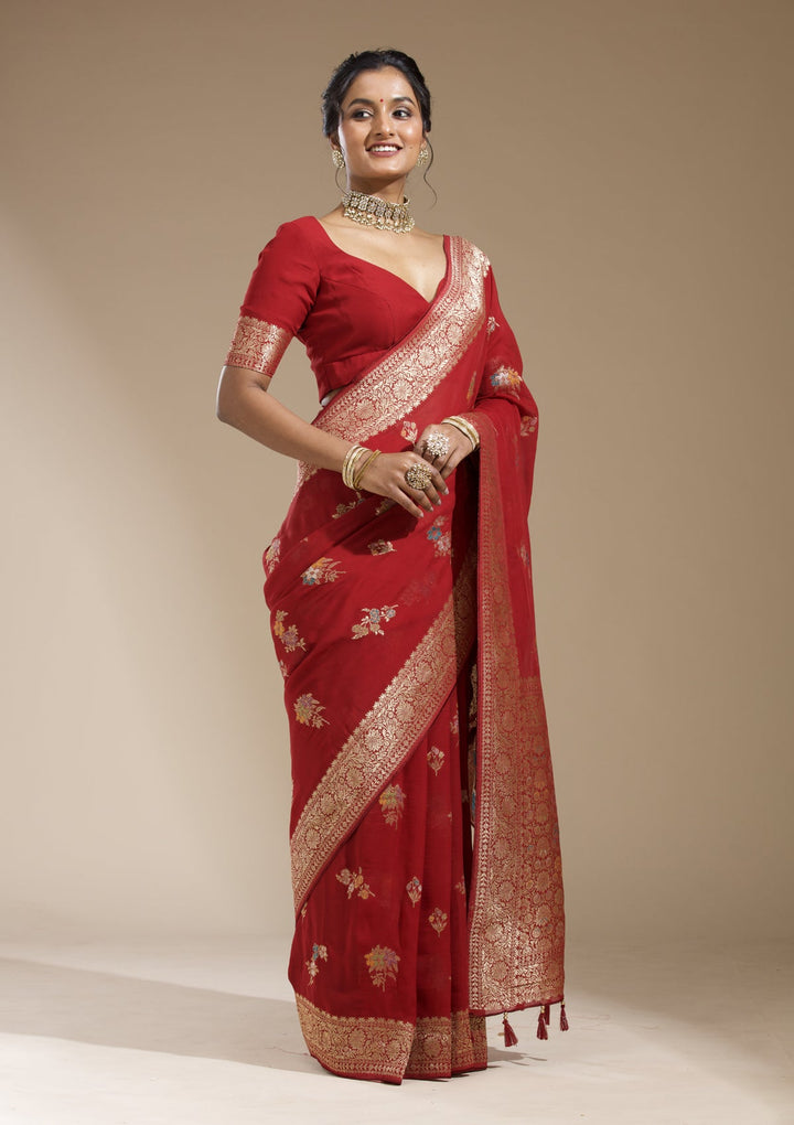 Maroon Zariwork (Gold) Georgette Silk Saree