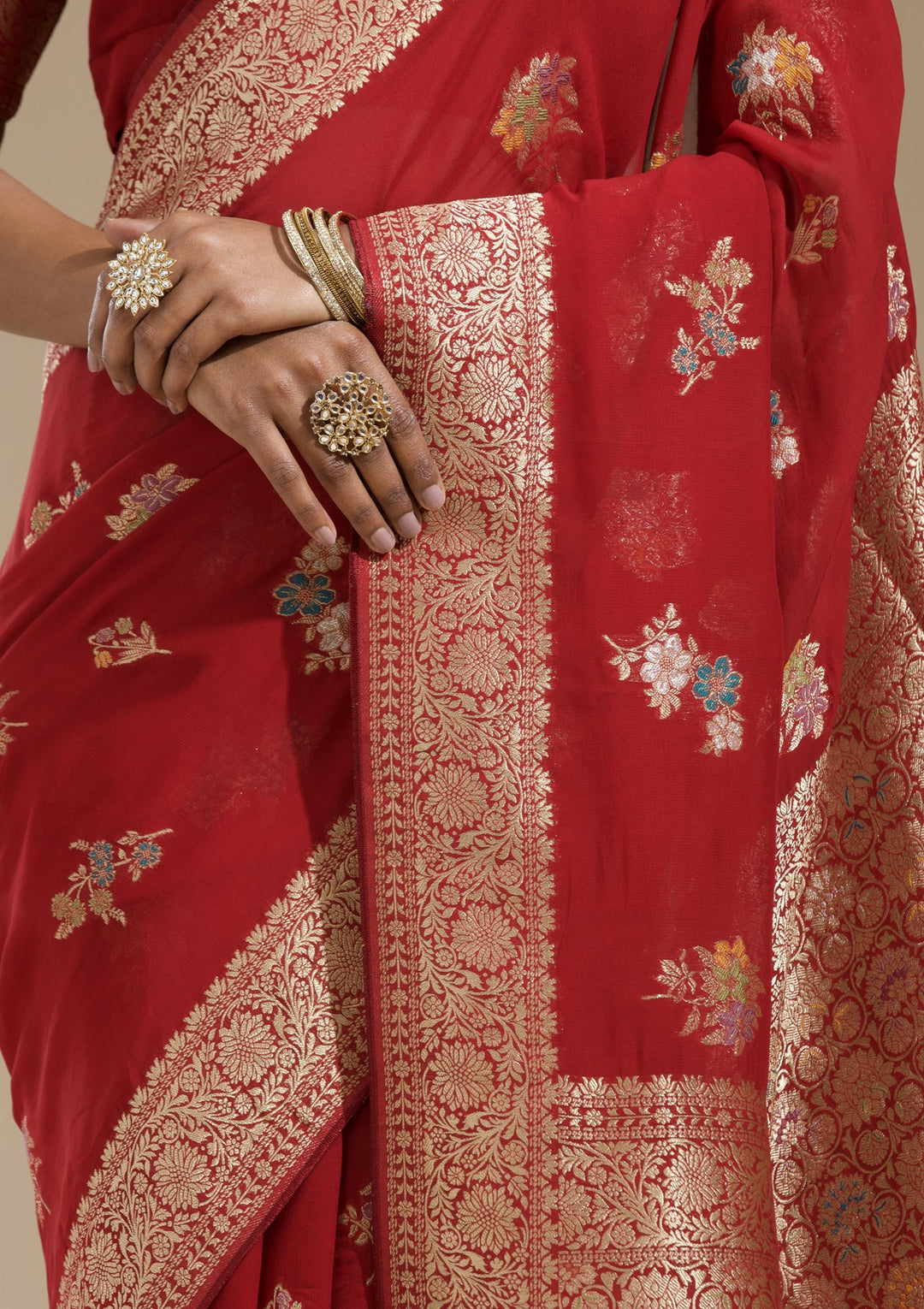 Maroon Zariwork (Gold) Georgette Silk Saree