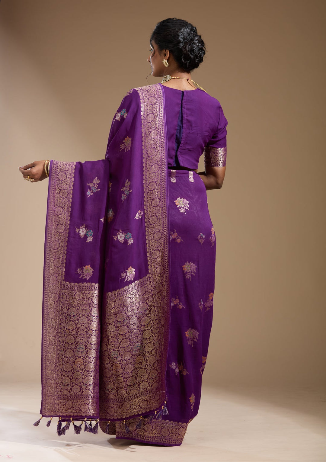 Purple Zariwork (Gold) Georgette Silk Saree