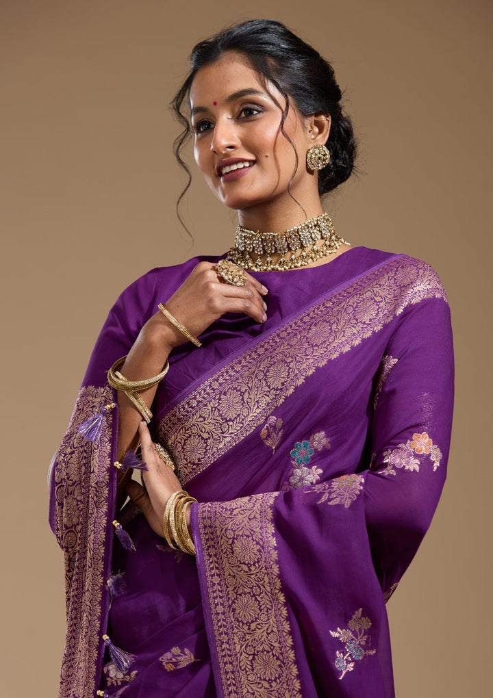 Purple Zariwork (Gold) Georgette Silk Saree