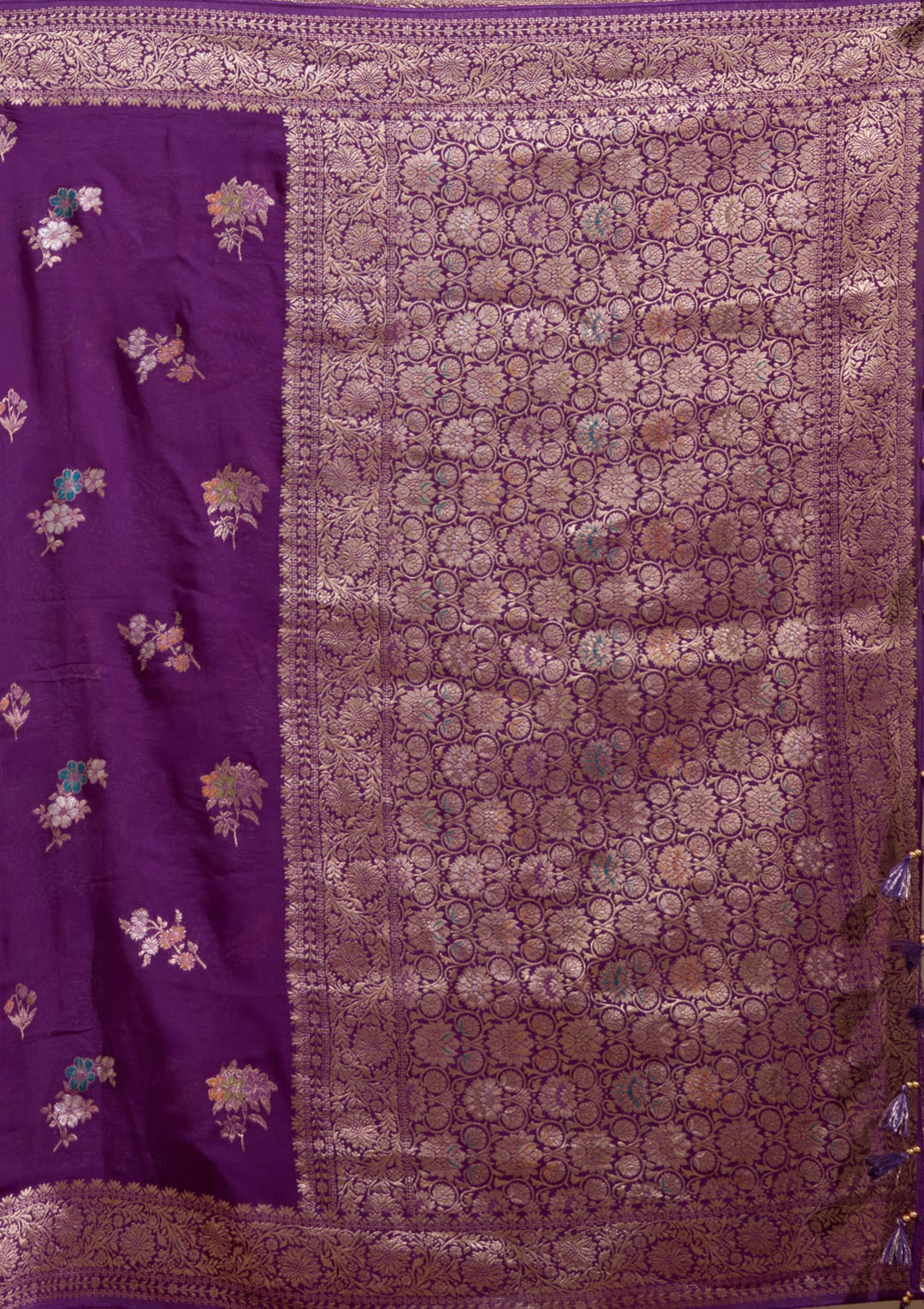 Purple Zariwork (Gold) Georgette Silk Saree