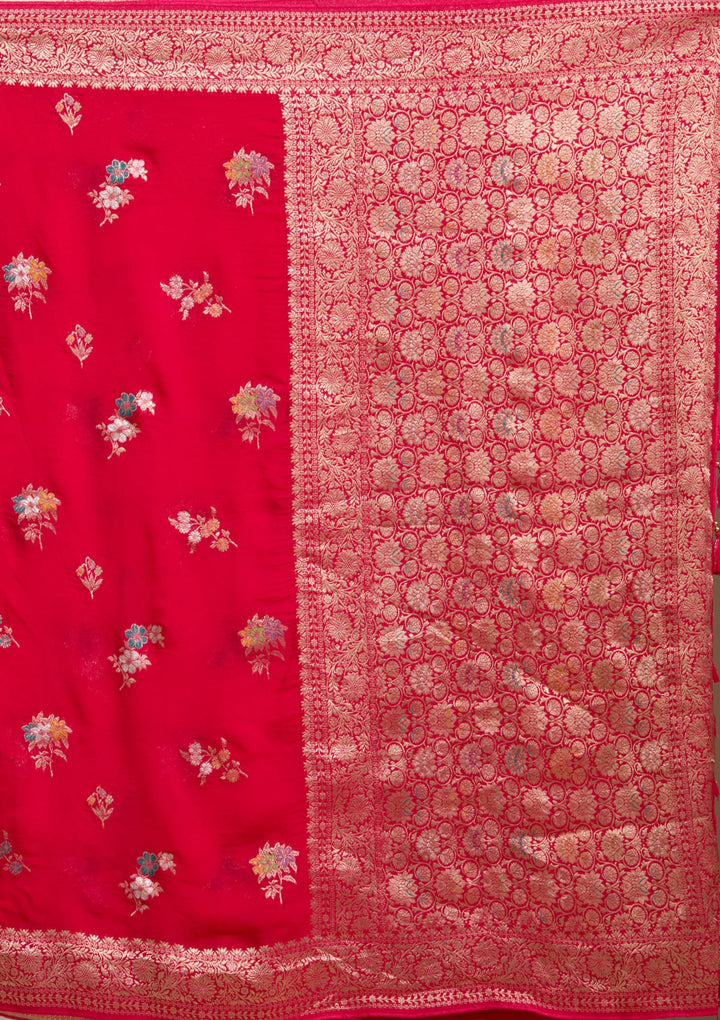 Rani Pink Zariwork (Gold) Georgette Silk Saree