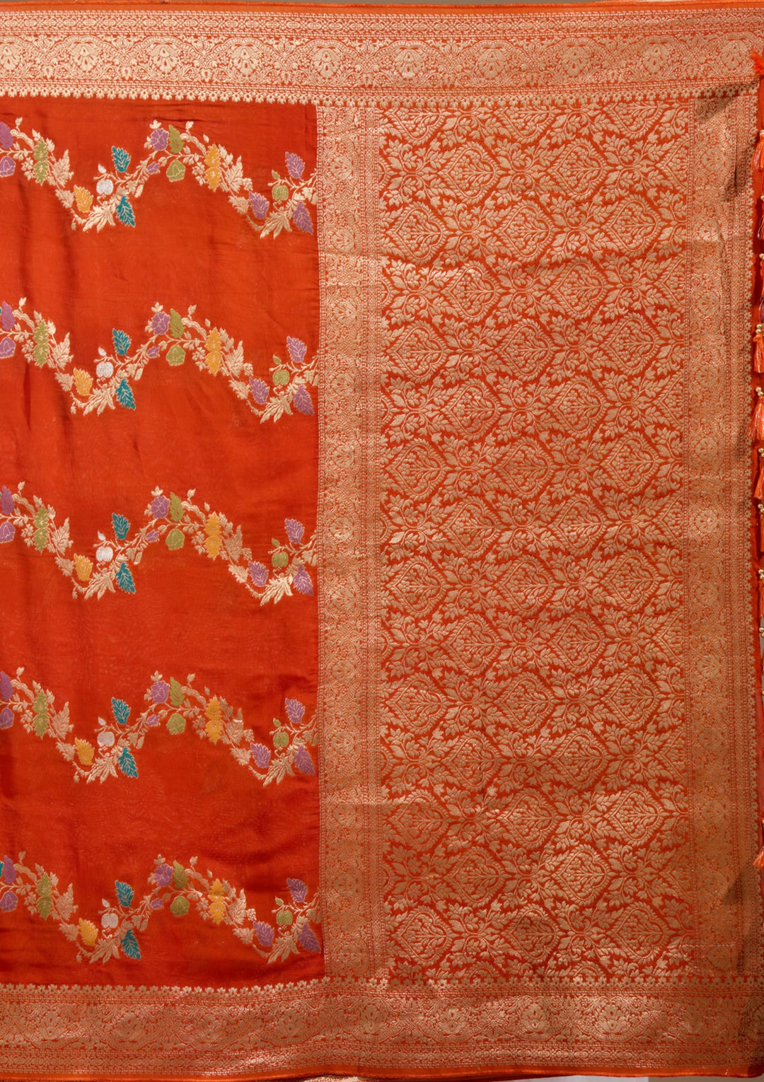 Orange Zariwork (Gold) Georgette Silk Saree