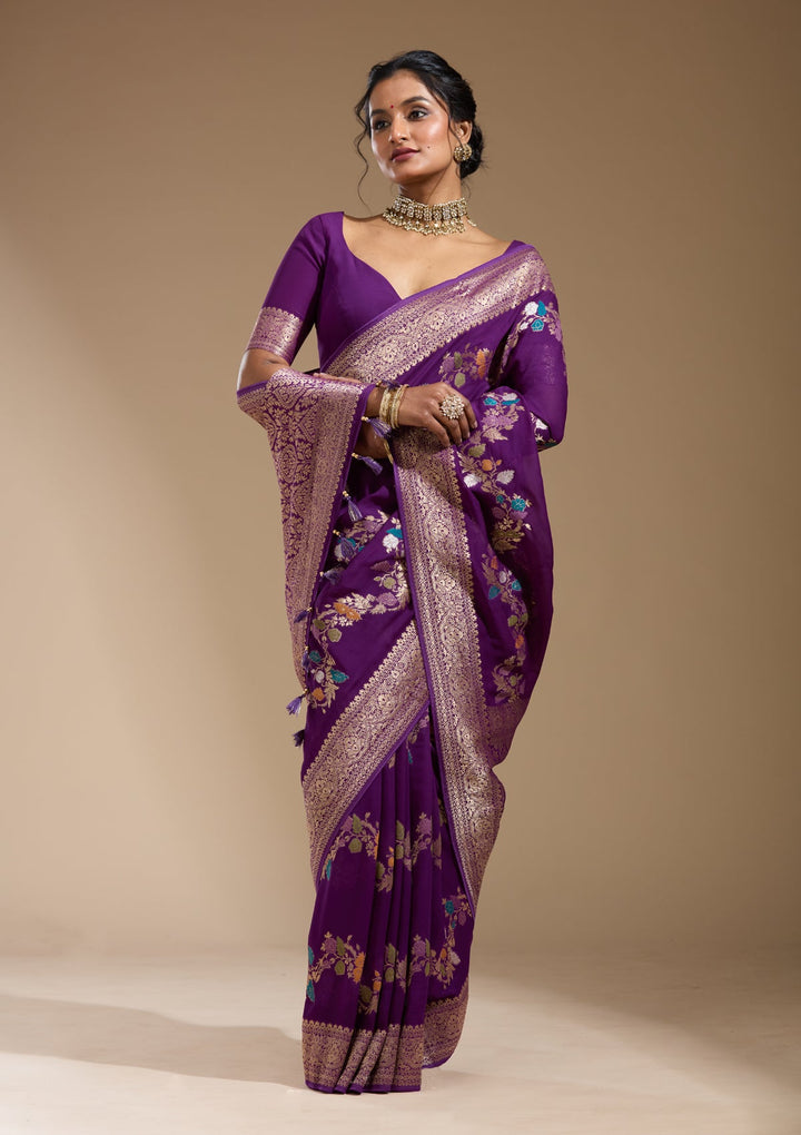 Purple Zariwork (Gold) Georgette Silk Saree