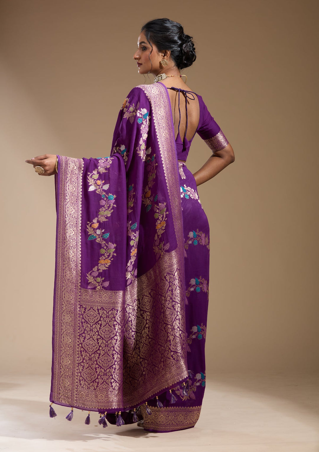 Purple Zariwork (Gold) Georgette Silk Saree