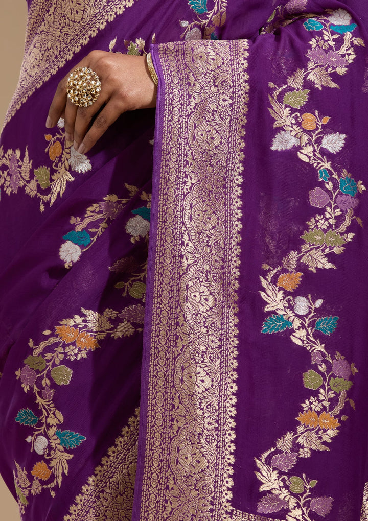 Purple Zariwork (Gold) Georgette Silk Saree