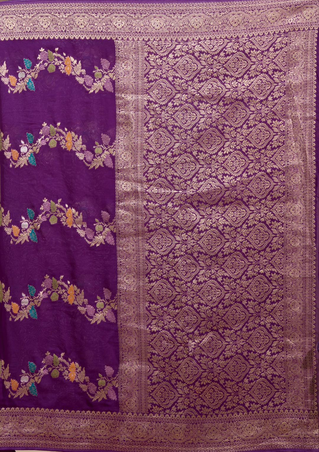 Purple Zariwork (Gold) Georgette Silk Saree