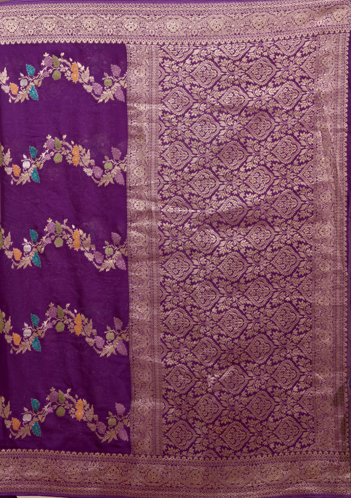 Purple Zariwork (Gold) Georgette Silk Saree