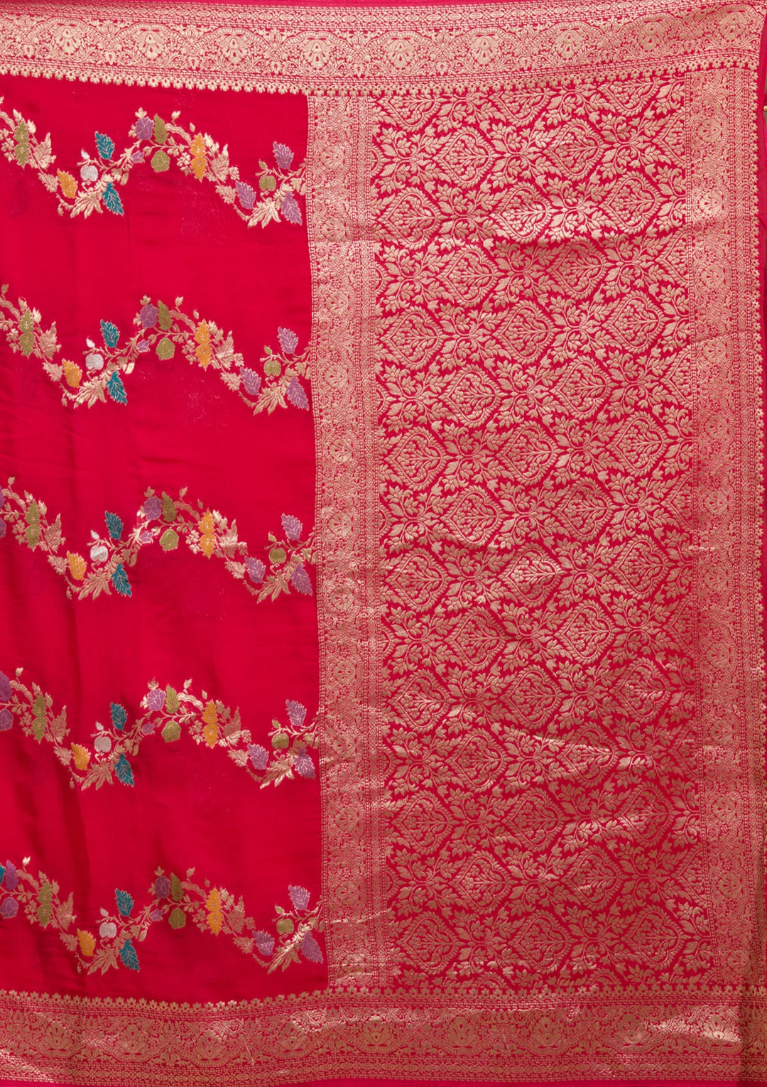 Rani Pink Zariwork (Gold) Georgette Silk Saree