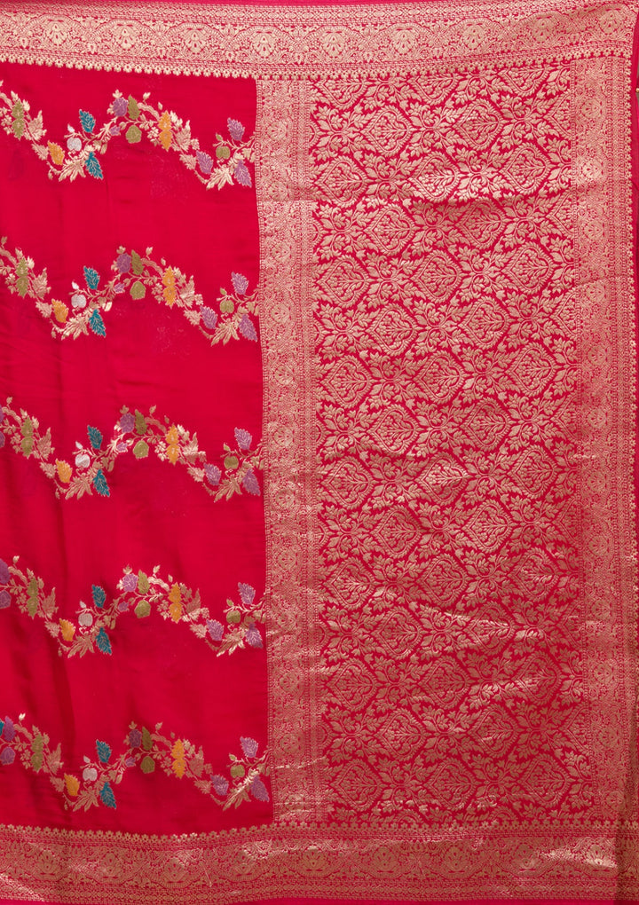 Rani Pink Zariwork (Gold) Georgette Silk Saree