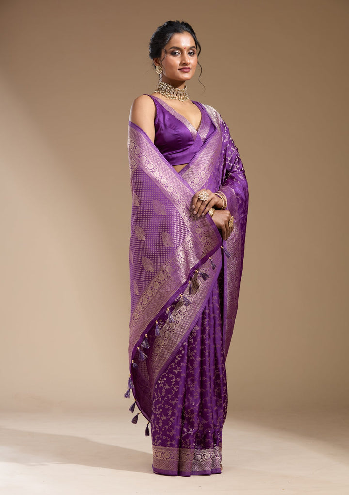 Purple Zariwork (Gold) Satin Silk Saree
