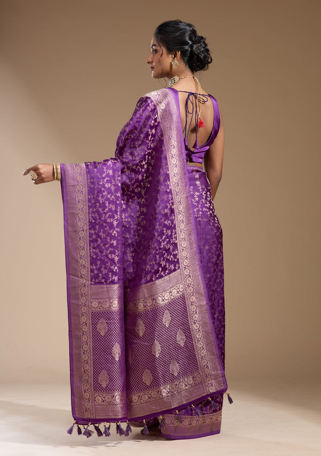 Purple Zariwork (Gold) Satin Silk Saree