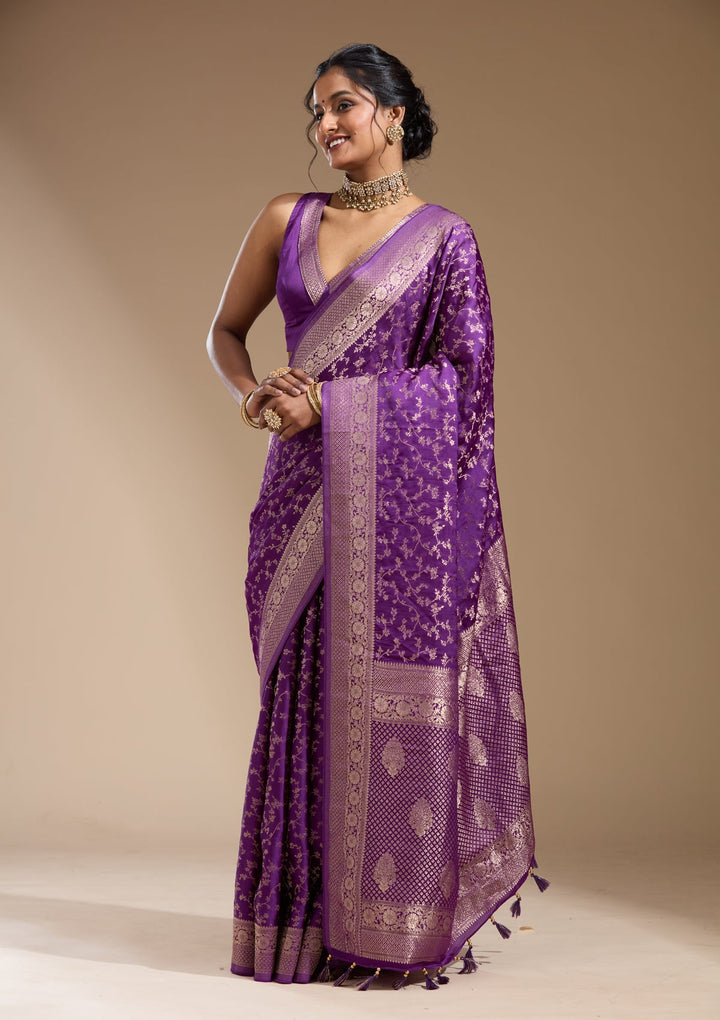 Purple Zariwork (Gold) Satin Silk Saree