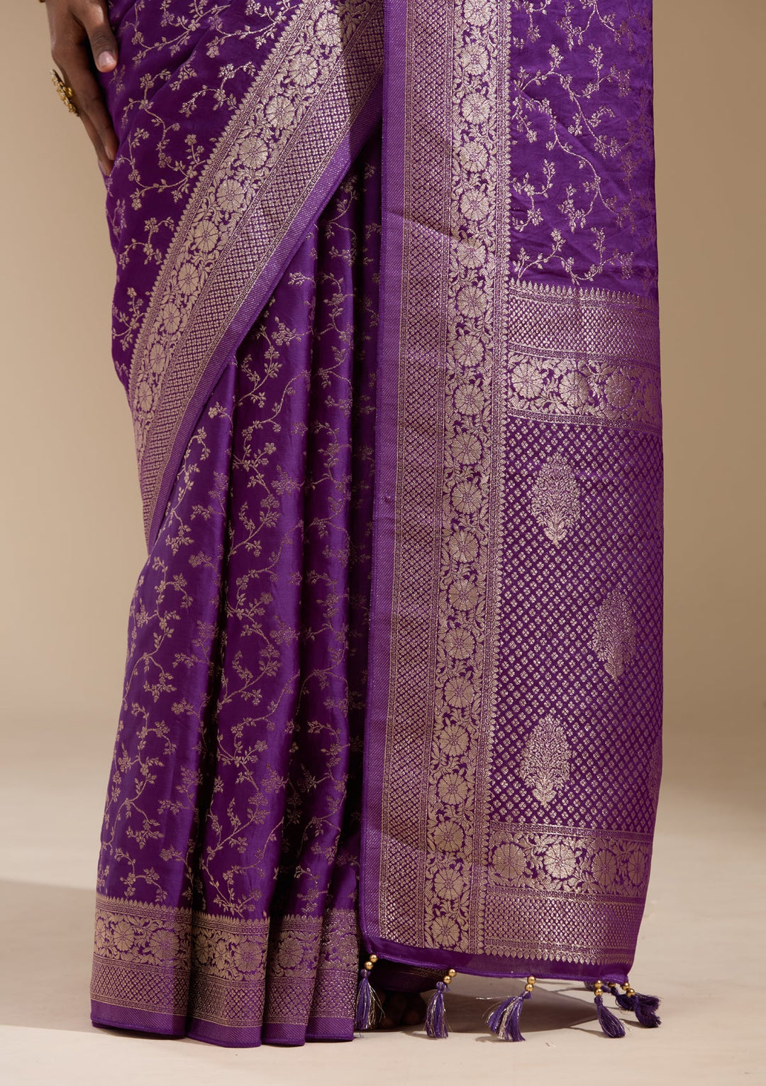 Purple Zariwork (Gold) Satin Silk Saree