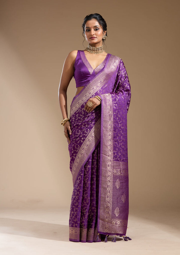 Purple Zariwork (Gold) Satin Silk Saree