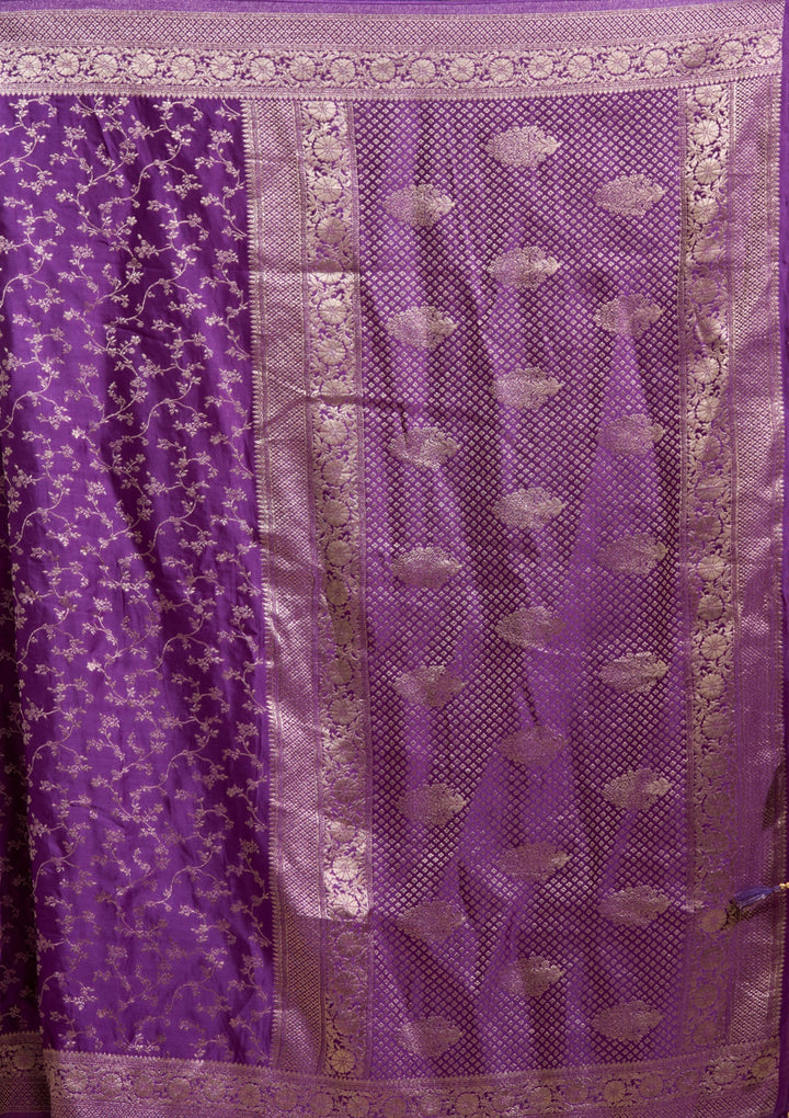 Purple Zariwork (Gold) Satin Silk Saree