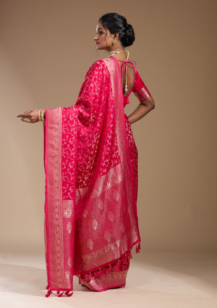 Rani Pink Zariwork (Gold) Satin Silk Saree