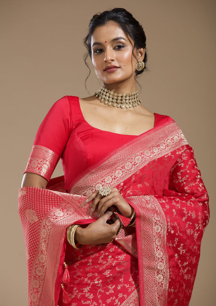 Rani Pink Zariwork (Gold) Satin Silk Saree