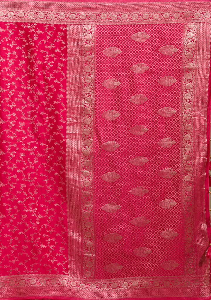 Rani Pink Zariwork (Gold) Satin Silk Saree