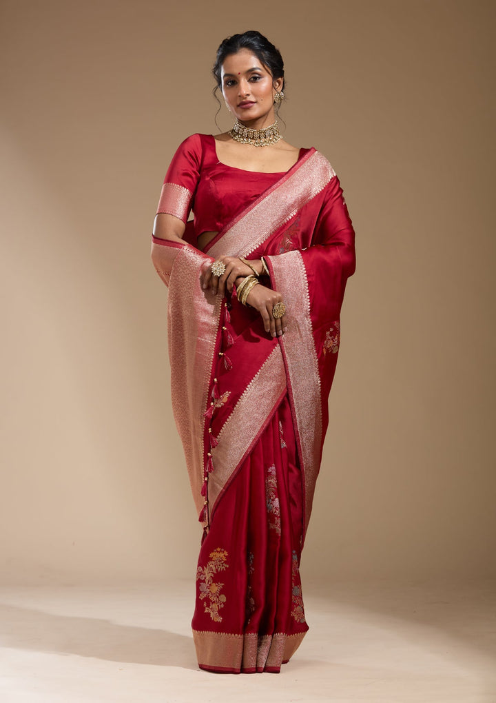 Maroon Zariwork (Gold) Georgette Silk Saree