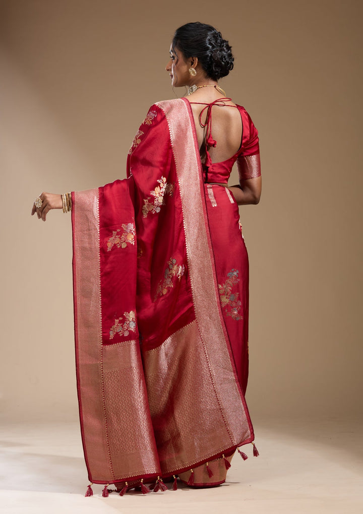 Maroon Zariwork (Gold) Georgette Silk Saree
