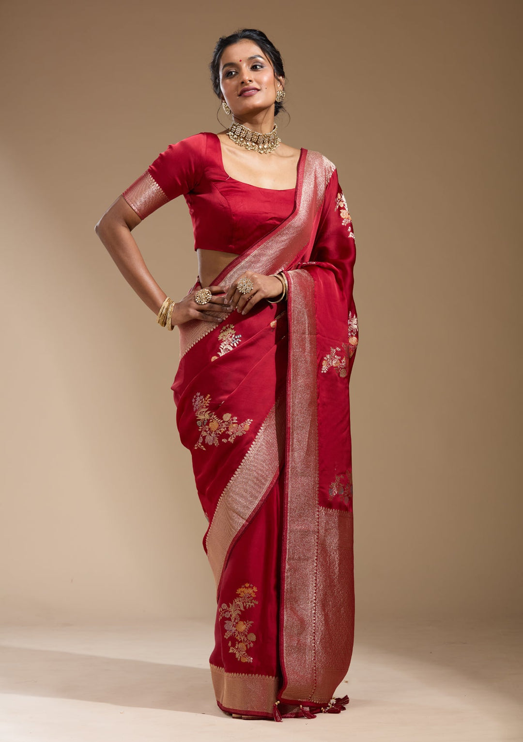 Maroon Zariwork (Gold) Georgette Silk Saree