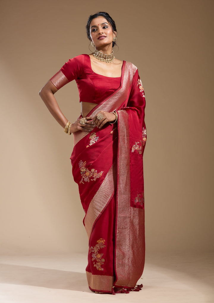 Maroon Zariwork (Gold) Georgette Silk Saree
