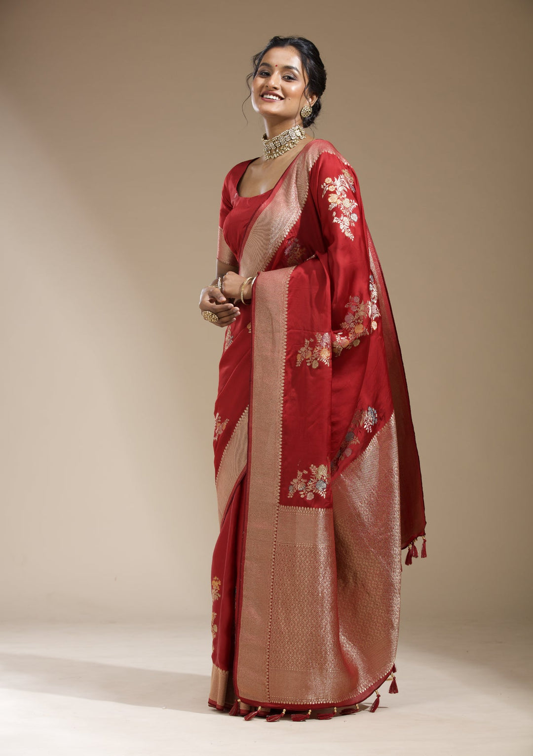 Maroon Zariwork (Gold) Georgette Silk Saree