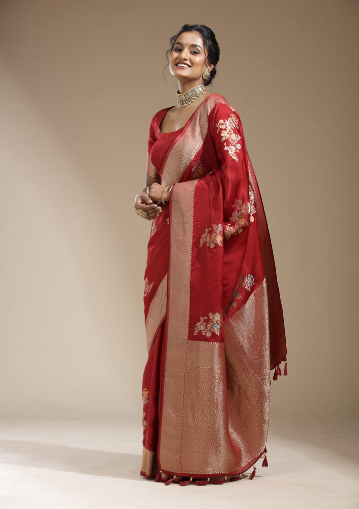 Maroon Zariwork (Gold) Georgette Silk Saree