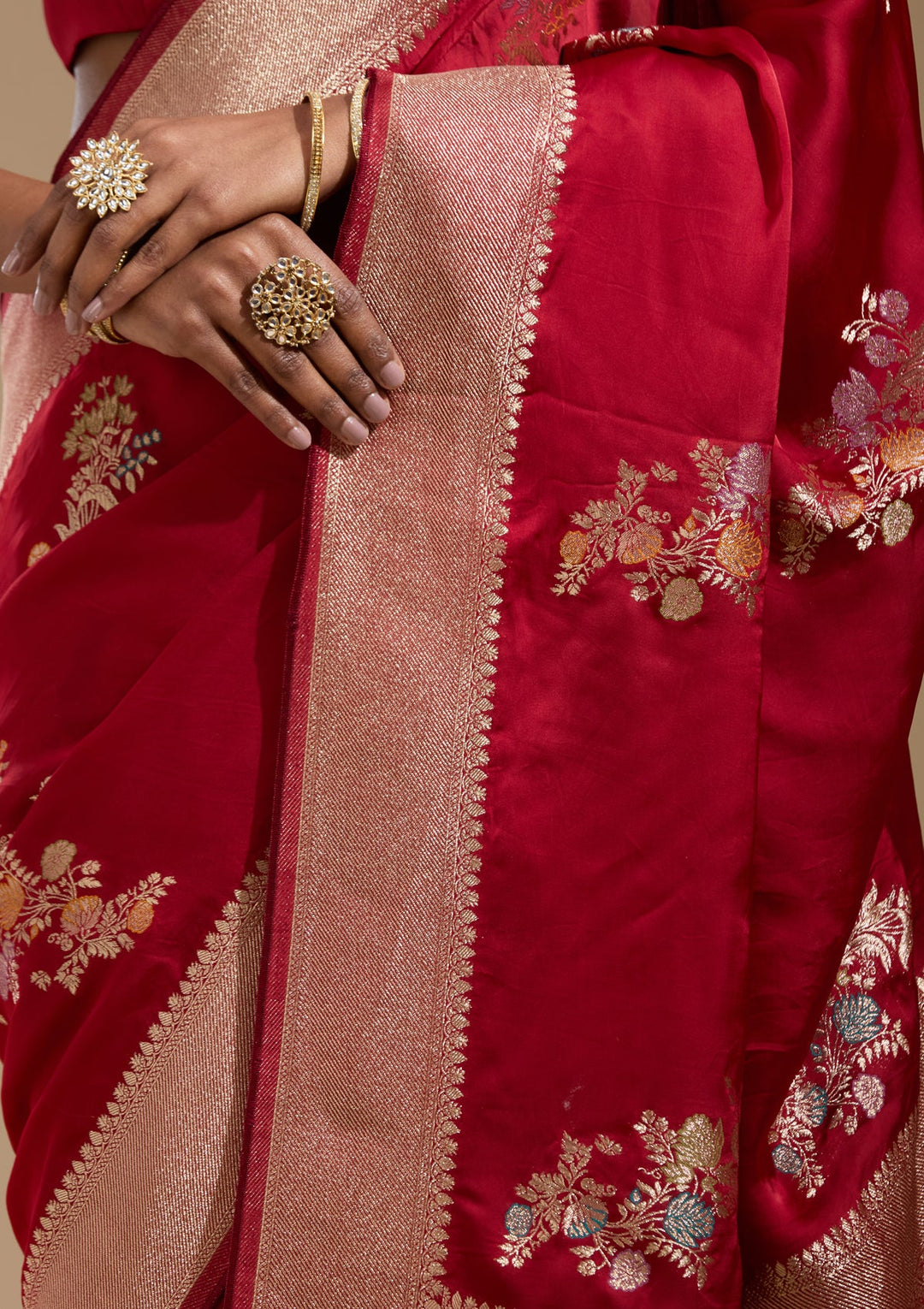 Maroon Zariwork (Gold) Georgette Silk Saree