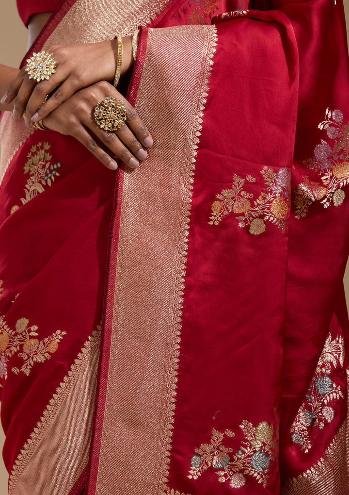 Maroon Zariwork (Gold) Georgette Silk Saree