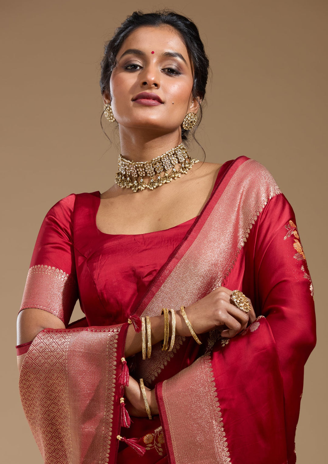 Maroon Zariwork (Gold) Georgette Silk Saree