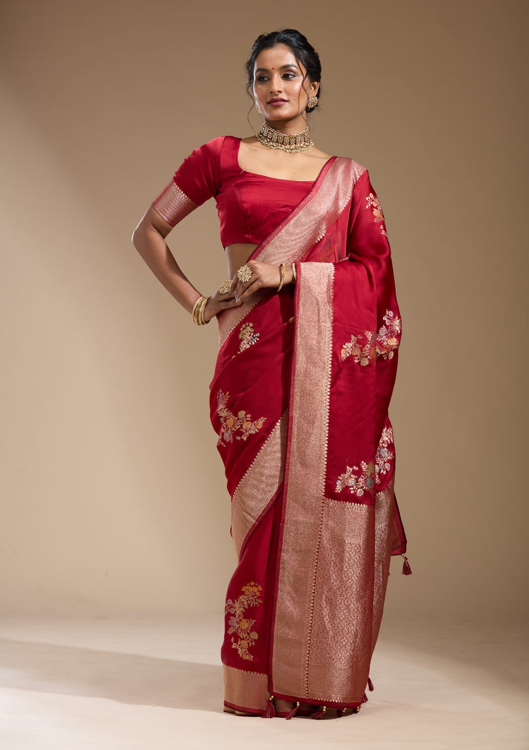 Maroon Zariwork (Gold) Georgette Silk Saree