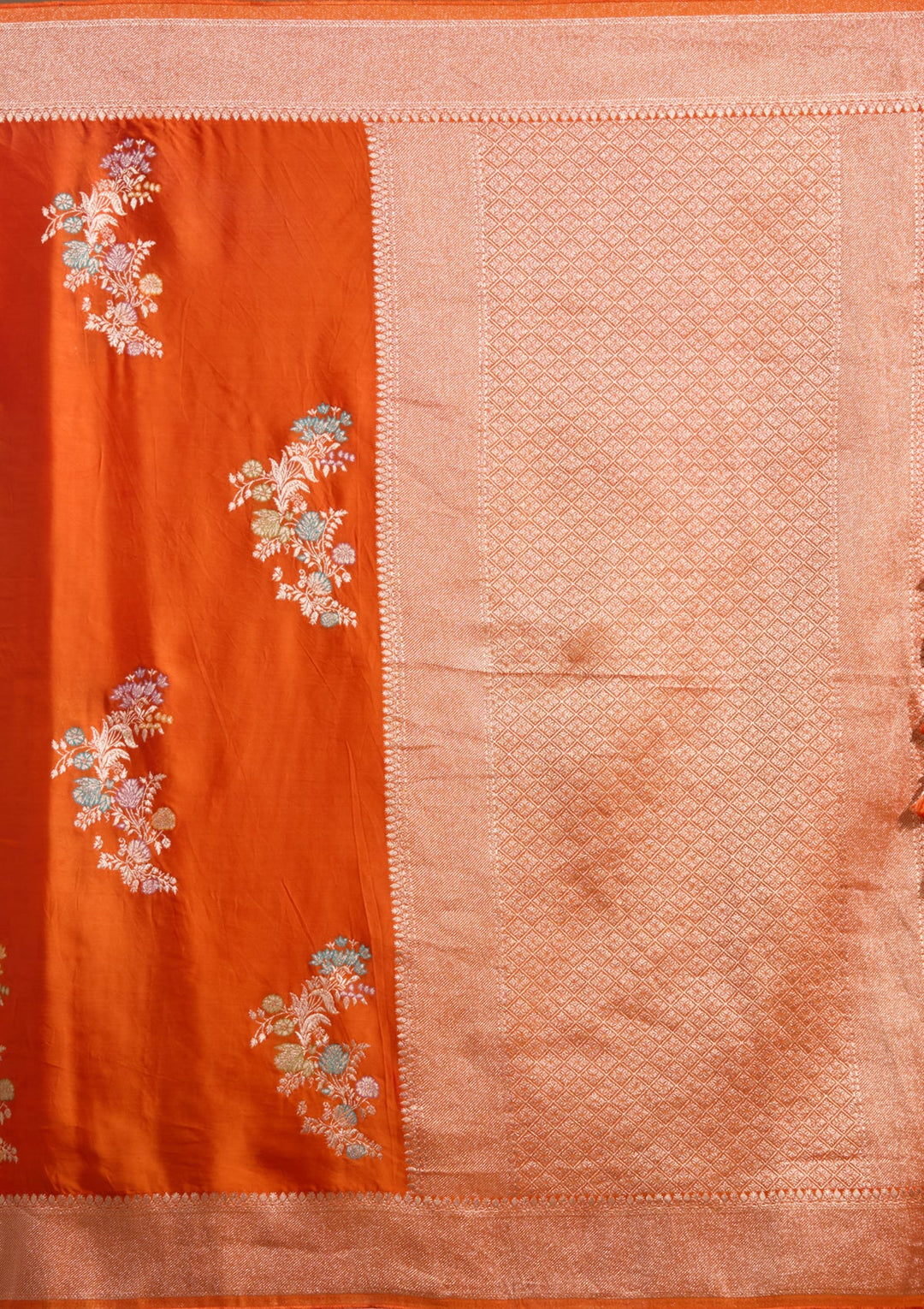 Orange Zariwork (Gold) Georgette Silk Saree