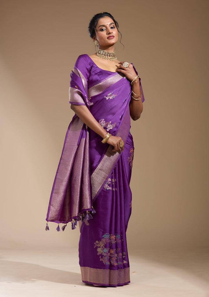 Purple Zariwork (Gold) Georgette Silk Saree
