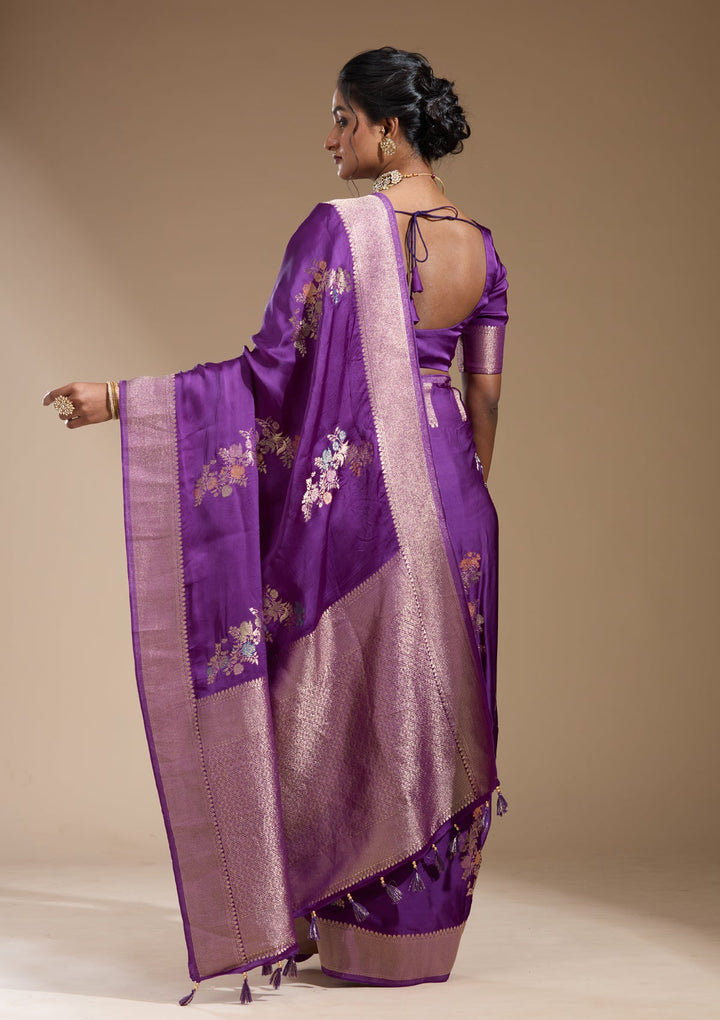Purple Zariwork (Gold) Georgette Silk Saree