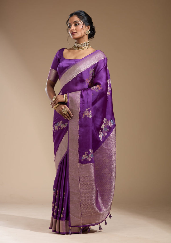 Purple Zariwork (Gold) Georgette Silk Saree