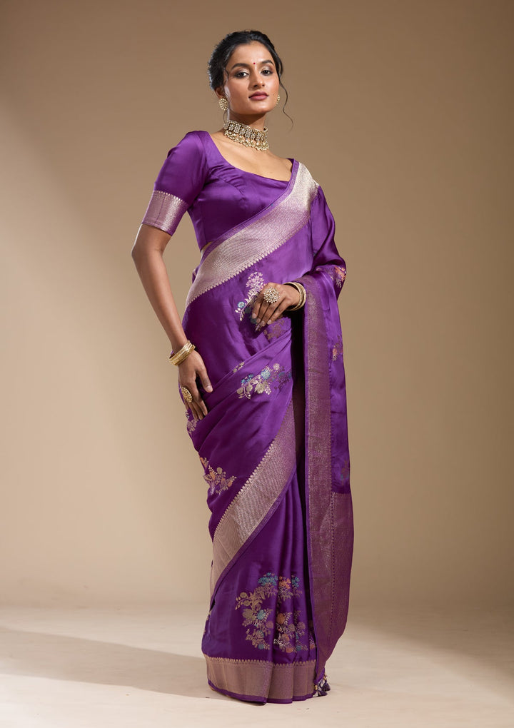 Purple Zariwork (Gold) Georgette Silk Saree