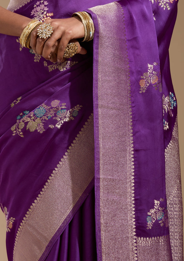 Purple Zariwork (Gold) Georgette Silk Saree