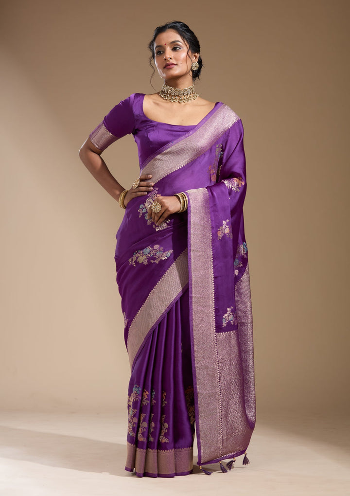 Purple Zariwork (Gold) Georgette Silk Saree