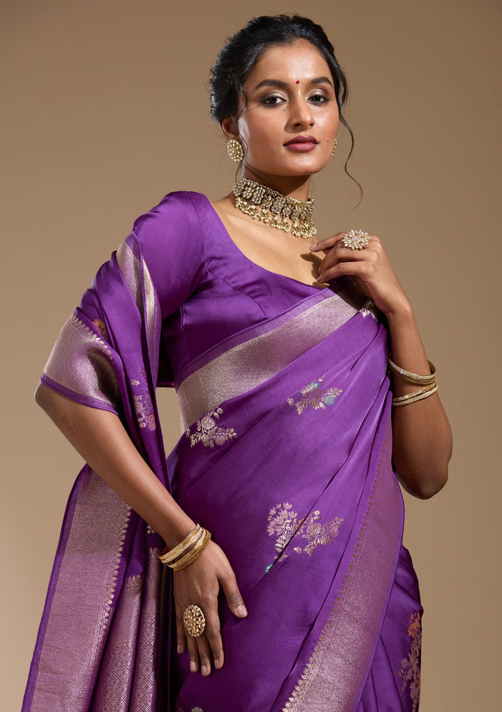 Purple Zariwork (Gold) Georgette Silk Saree
