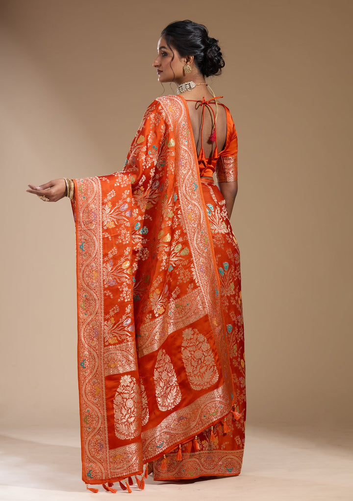 Orange Zariwork (Gold) Satin Silk Saree