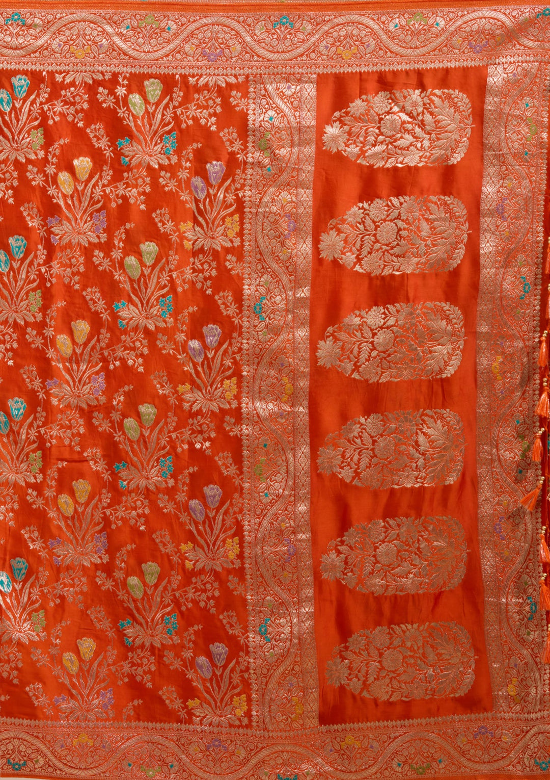 Orange Zariwork (Gold) Satin Silk Saree