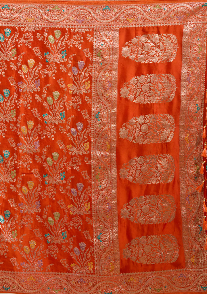 Orange Zariwork (Gold) Satin Silk Saree