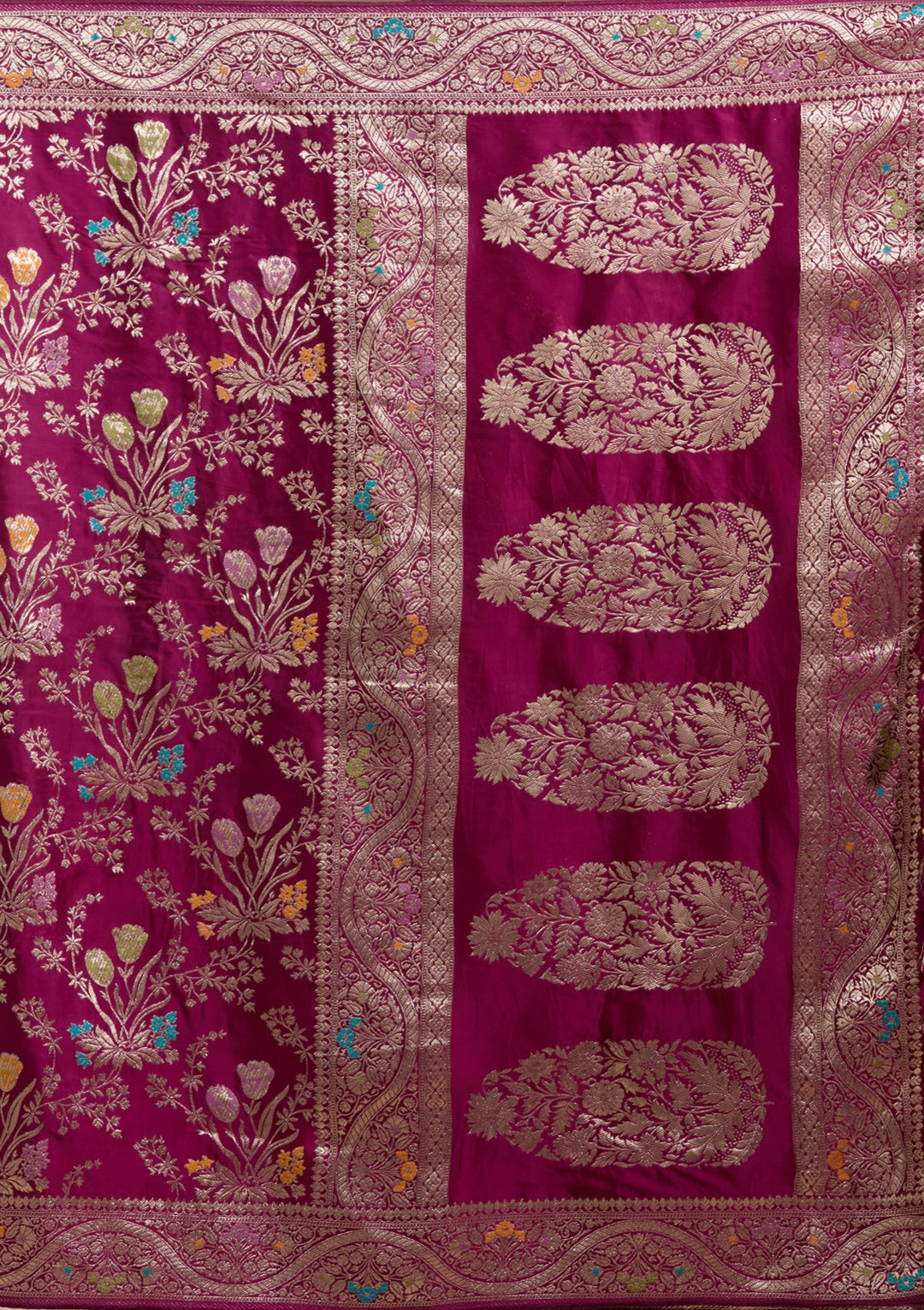 Wine Zariwork (Gold) Satin Silk Saree