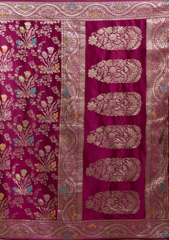 Wine Zariwork (Gold) Satin Silk Saree